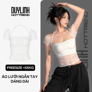 Áo lưới ngắn tay màu đen DuyLinh cổ vuông phối dây tôn vòng 1 hở lưng mặc được 2 kiểu DL11A