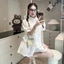 Set bộ đồ nữ trắng GUMIN thiết kế áo phối cổ bẻ ren thêu túi ngực kèm quần short họa tiết ren sang chảnh thanh lịch