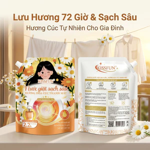 Nước giặt KISSFUN Hương hoa cúc | Túi 2.2L | Sạch sâu & Mềm vải - Khử Mùi & Lưu hương 72h