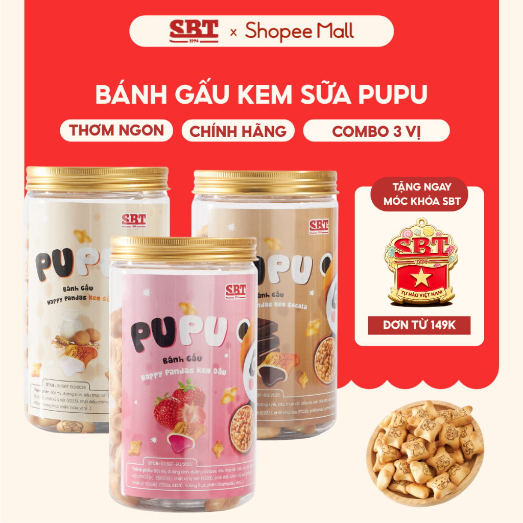 Bánh Gấu Kem Bơ Sữa PUPU SBT Lọ 250G Thơm Ngon - Bánh Kẹo SBT