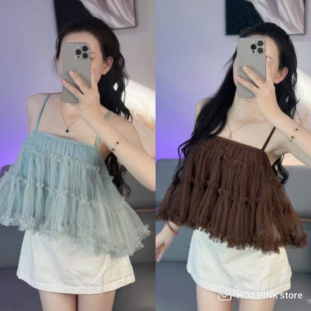 LM1- Áo lưới 2 dây babydoll thiết kế chât voan lưới phồng xòe 2 lớp (40-60kg)