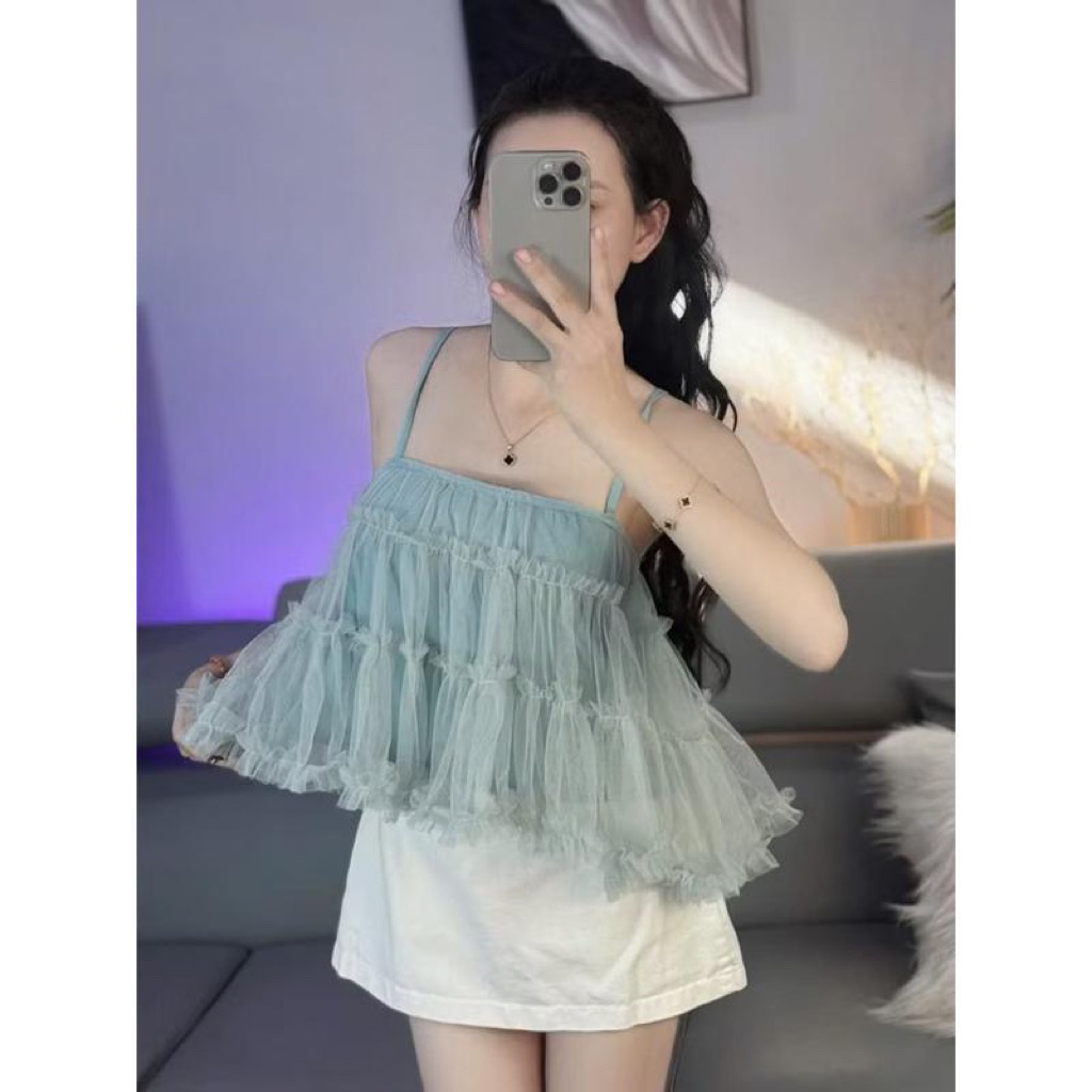 LM1- Áo lưới 2 dây babydoll thiết kế chât voan lưới phồng xòe 2 lớp (40-60kg)