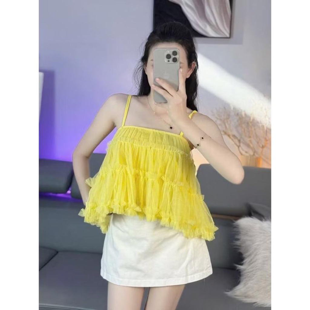 LM1- Áo lưới 2 dây babydoll thiết kế chât voan lưới phồng xòe 2 lớp (40-60kg)