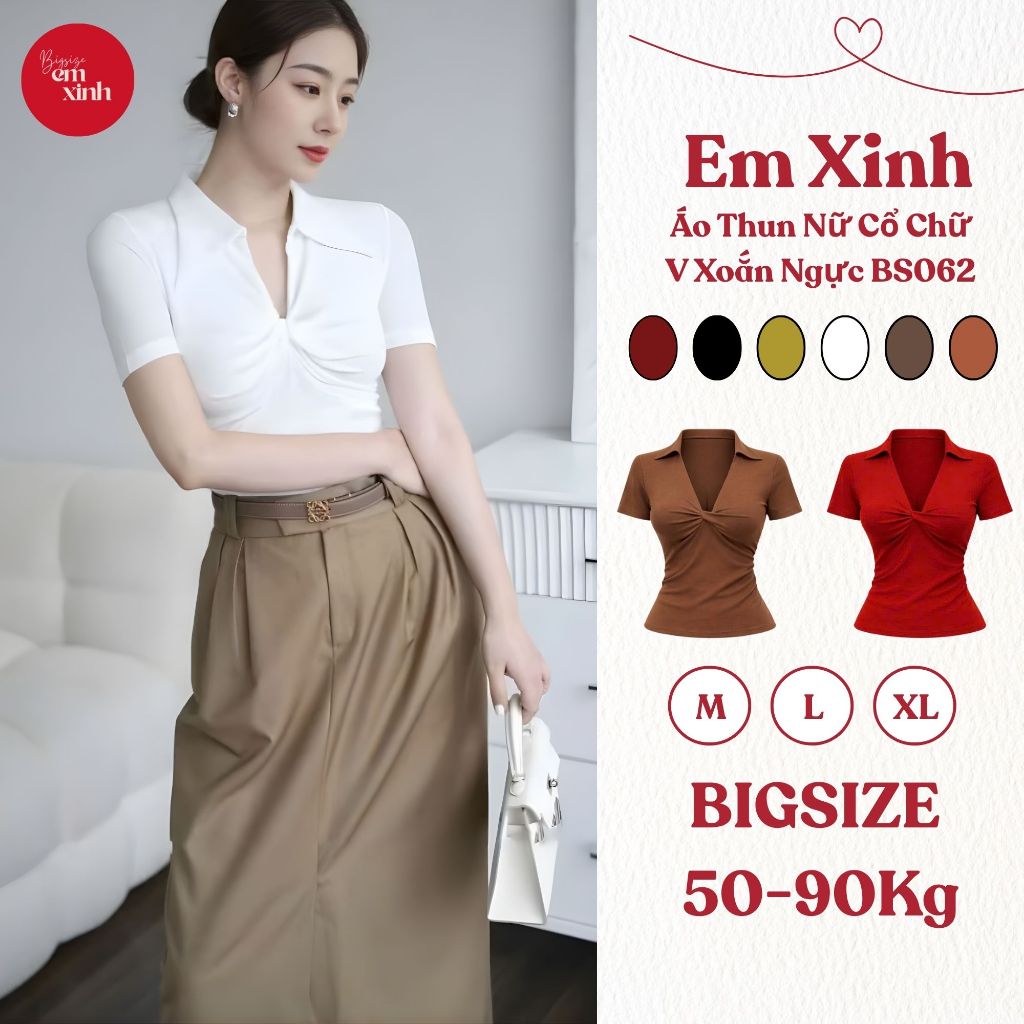 Áo Thun Nữ Cổ Chữ V Xoắn Ngực Tay Lỡ – Thun Tăm Co Giãn Freesize 50–90kg | BS062- Em Xinh Bigsize