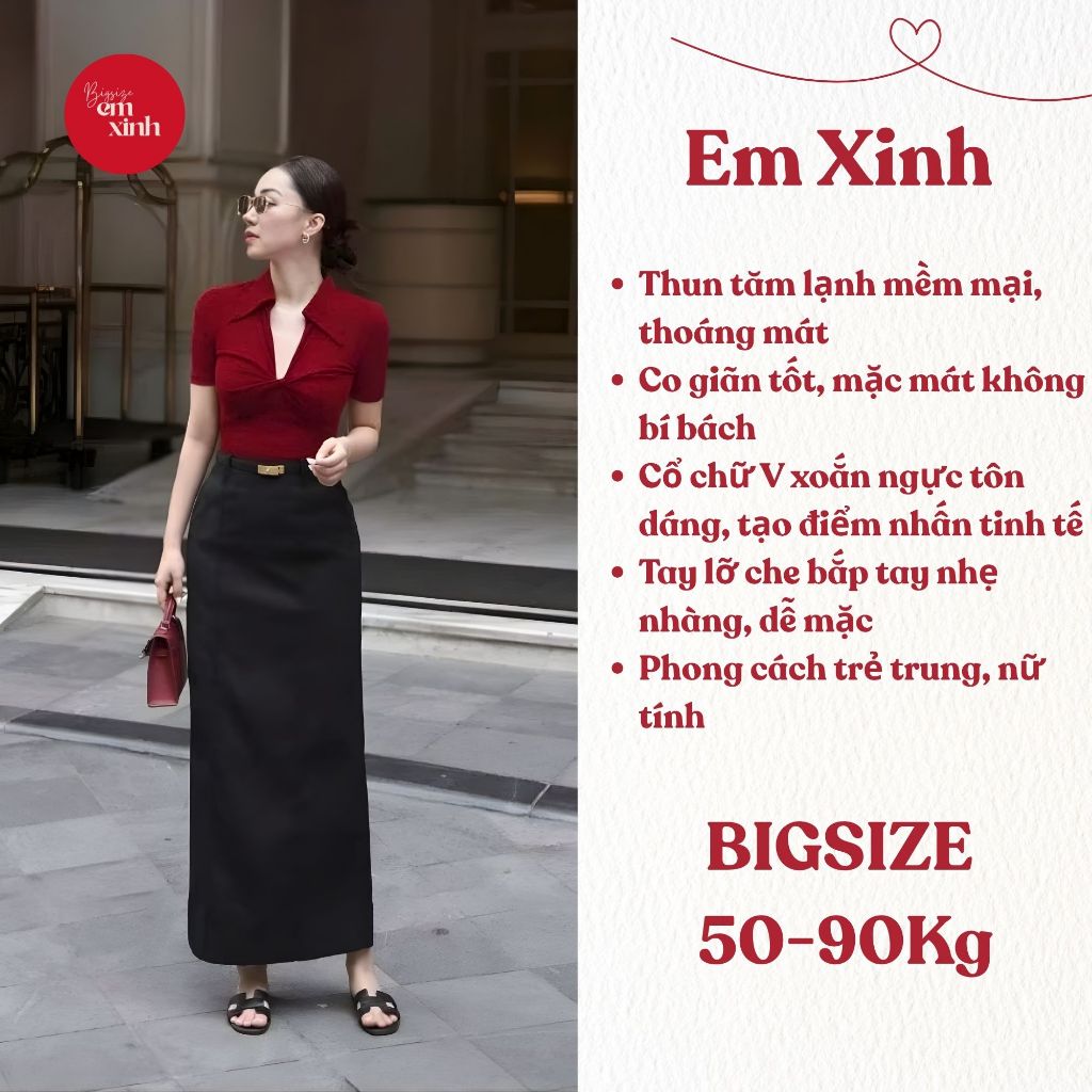 Áo Thun Nữ Cổ Chữ V Xoắn Ngực Tay Lỡ – Thun Tăm Co Giãn Freesize 50–90kg | BS062- Em Xinh Bigsize