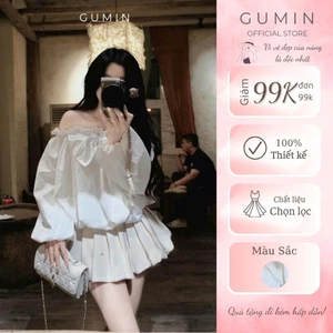 Áo trễ vai kiểu nữ GUMIN thiết kế áo viền ren phối nơ ngực tiểu thư, Áo kiểu nữ sang chảnh thanh lịch