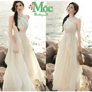QC_Đầm váy dài, đầm nàng thơ đi tiệc cổ yếm Chất Voan Cao Cấp dáng dài Maxi dịu dàng trong trẻo