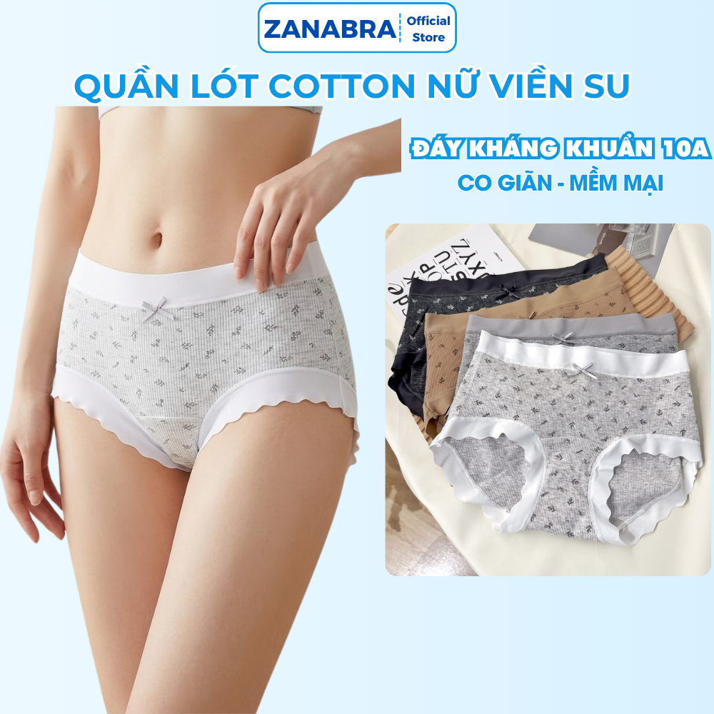 [ Xả Hàng ] Quần lót nữ liền mạch kháng khuẩn 10A họa tiết nơ hoa, Quần chip nữ cotton cạp vừa viền su ZANA L758