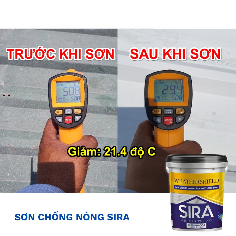 [Thùng 18L] Sơn Chống Nóng Mái Tôn, Tường nhà, Tấm lợp, Téc Nước - Chống Nóng Hạ Nhiệt SIRA S400