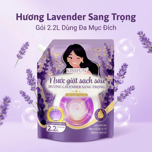 Nước giặt KISSFUN hương Lavender | Túi 2.2L | Sạch sâu - Khử mùi mạnh - Lưu hương 72h