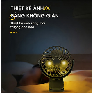 Quạt Mini Kẹp Bàn Tích Điện HGHOME 3 Chế Độ Gió Siêu Mát, Xoay 360 Độ Tích Hợp Sạc USB Tiện Lợi Pin 3000mAh