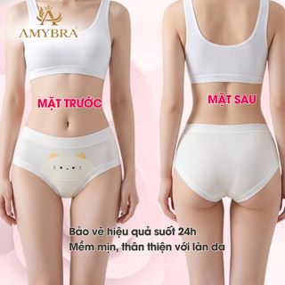 Quần Lót Nữ Cotton Mềm Họa Tiết Mèo Dễ Thương, Quần Chip Cạp Vừa Viền Su Thoáng Mát AMYBRA L1164