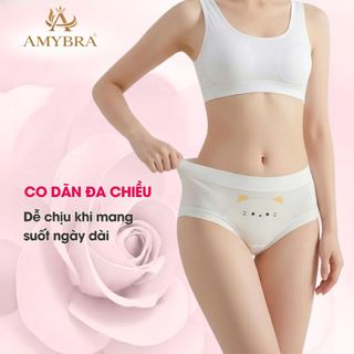 Quần Lót Nữ Cotton Mềm Họa Tiết Mèo Dễ Thương, Quần Chip Cạp Vừa Viền Su Thoáng Mát AMYBRA L1164