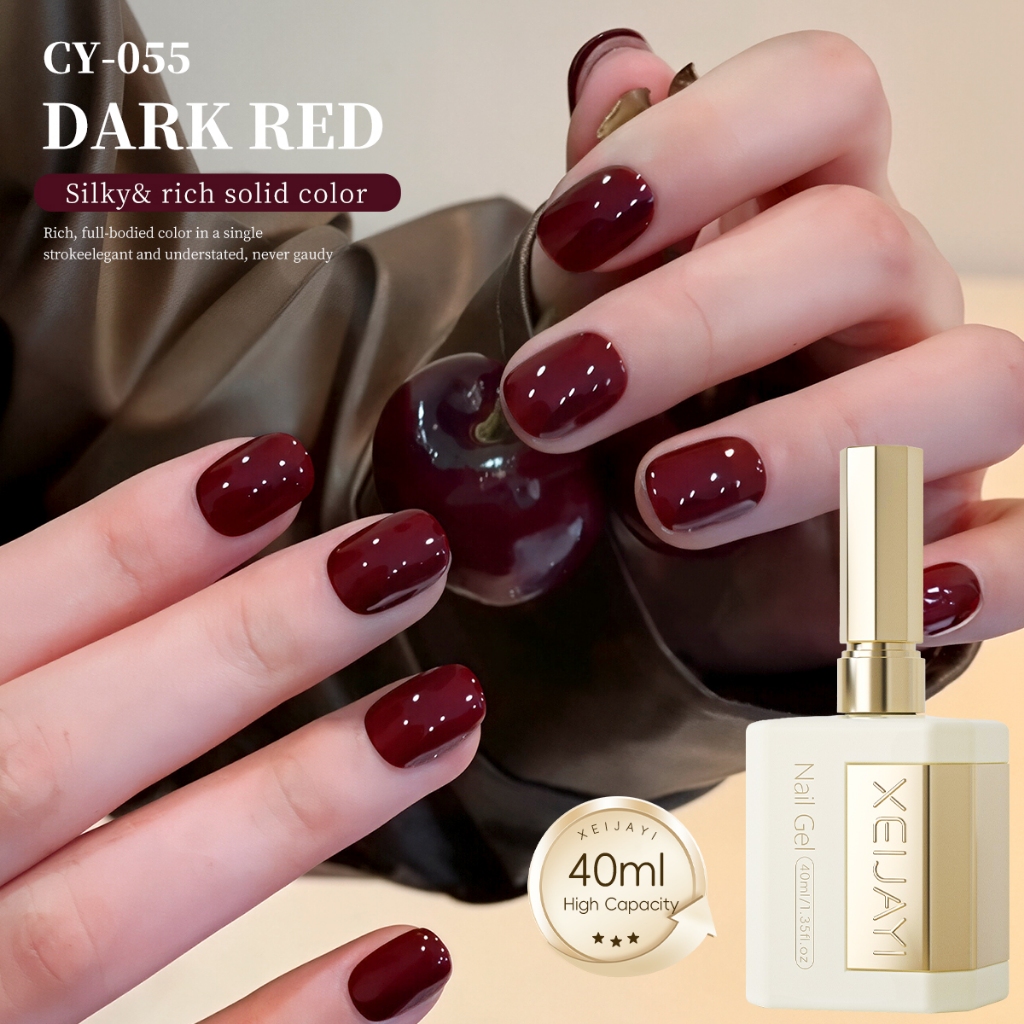 XEIJAYI 40ml - Sơn móng tay dạng gel màu đỏ anh đào đậm, bền màu, thích hợp sử dụng tại salon.