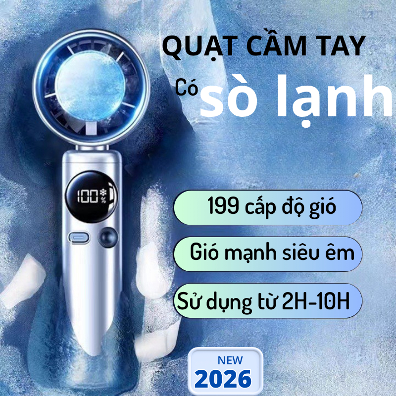 Quạt cầm tay mini tubor phản lực có sò lạnh quạt mini tốc độ gió siêu mạnh pin 4000mah