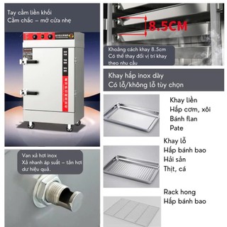 Tủ Hấp Bánh Bao 4/6/8 Khay ,Tủ Nấu Cơm Công Nghiệp, Hấp Thịt Cá,Có Chỉnh Nhiệt & Hẹn Giờ, SD ViLumi