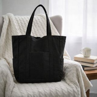 Túi tote túi vải canvas có khóa miệng và ngăn phụ đeo vai đi học đi chơi thời trang đựng vừa khổ A4 laptop - tuim196