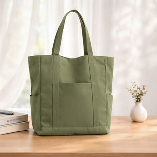 Túi tote túi vải canvas có khóa miệng và ngăn phụ đeo vai đi học đi chơi thời trang đựng vừa khổ A4 laptop - tuim196
