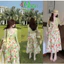 Đầm váy dài, đầm thiết kế đi biển, set dáng dài xoè Mango có mút in hoa 3D kèm khoác Thun Giấy