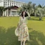 Đầm váy dài, đầm thiết kế đi biển, set dáng dài xoè Mango có mút in hoa 3D kèm khoác Thun Giấy