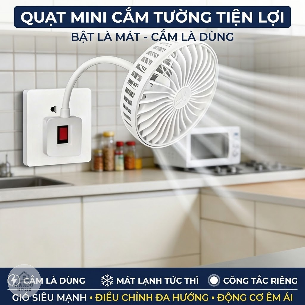 Quạt Điện Mini 3 Cánh Xoay 360 Độ Có Lồng Bảo Vệ An Toàn Không Gây Tiếng Ồn Kèm Công Tắc Quạt Cắm Điện Để Bàn_Q7 - ảnh 5