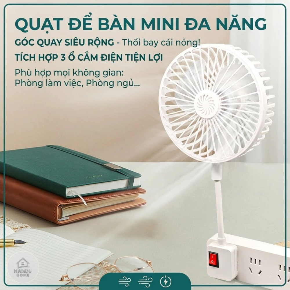 Quạt Điện Mini 3 Cánh Xoay 360 Độ Có Lồng Bảo Vệ An Toàn Không Gây Tiếng Ồn Kèm Công Tắc Quạt Cắm Điện Để Bàn_Q7 - ảnh 6