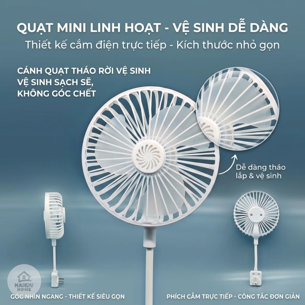 Quạt Điện Mini 3 Cánh Xoay 360 Độ Có Lồng Bảo Vệ An Toàn Không Gây Tiếng Ồn Kèm Công Tắc Quạt Cắm Điện Để Bàn_Q7 - ảnh 7