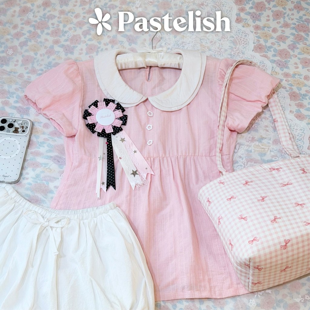 [DEAL MỞ BÁN] Áo Babydoll cổ sen tay bồng 3 nút hoa PASTELISH vải dày dặn