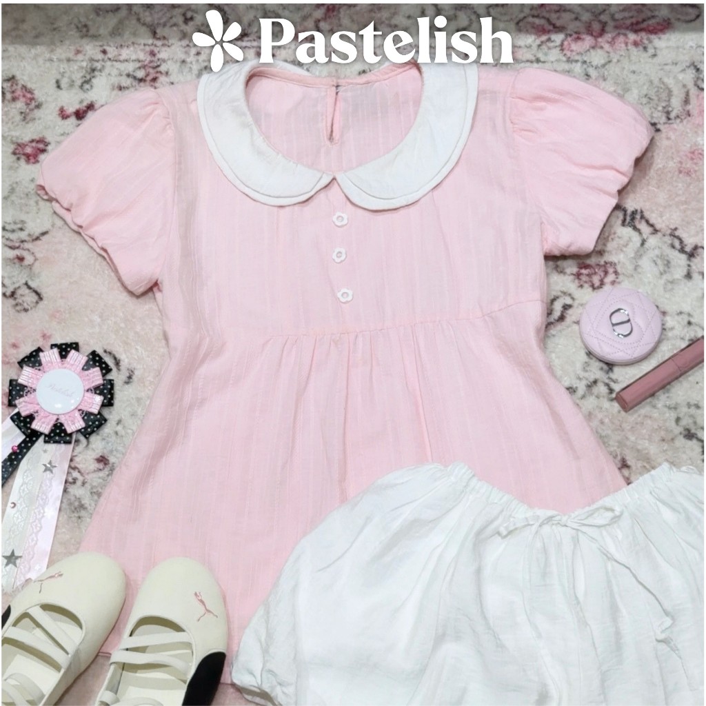 [DEAL MỞ BÁN] Áo Babydoll cổ sen tay bồng 3 nút hoa PASTELISH vải dày dặn