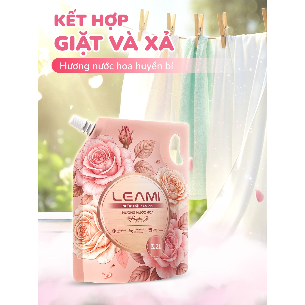 [THÙNG 4 TÚI] Nước Giặt Xả Cao Cấp LEAMI 3.2L/Túi - Công Thức Cải Tiến, Lưu Hương Đa Điểm, Hương Nước Hoa Huyền Bí
