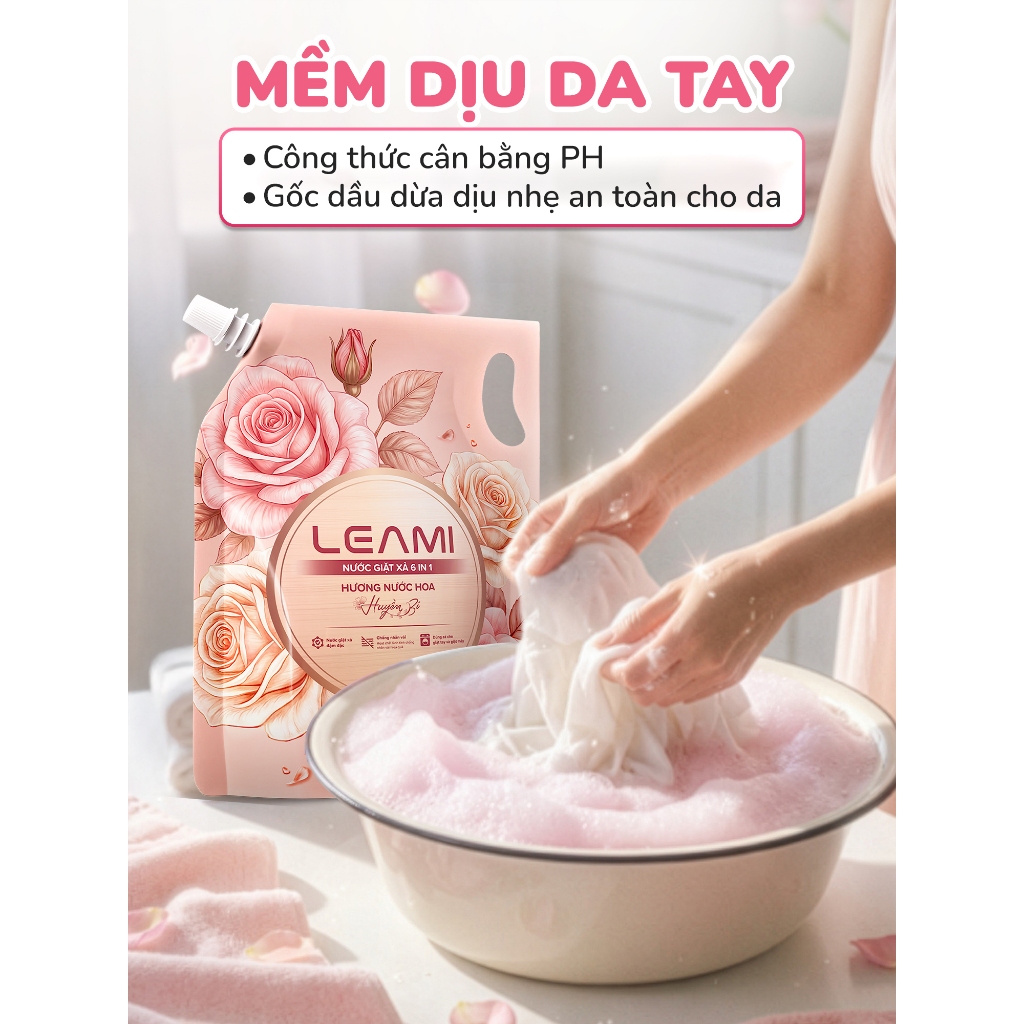 [THÙNG 4 TÚI] Nước Giặt Xả Cao Cấp LEAMI 3.2L/Túi - Công Thức Cải Tiến, Lưu Hương Đa Điểm, Hương Nước Hoa Huyền Bí