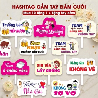Mua 10 tăng 1 - Hashtag Đám Cưới, Ăn Hỏi, Bảng Cầm Tay Chụp Ảnh Đám Cưới, Hashtag Cầm Tay Đám Cưới - Tặng tay cầm