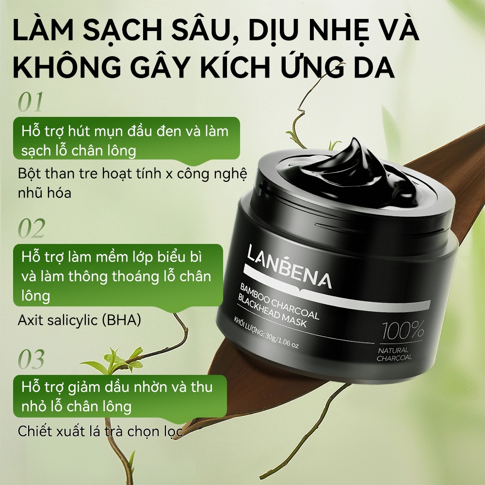 LANBENA Bamboo Mặt nạ lột mụn mũi (30g)- làm sạch sâu than hoạt tính dưỡng ẩm chăm sóc làn da  Skincare