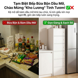 Nido Tủ Bếp Tủ Khe Hẹp 40x24x128cm Đựng Đồ Khô Gia Vị Thực Phẩm Gọn Gàng Chống Bám Bụi