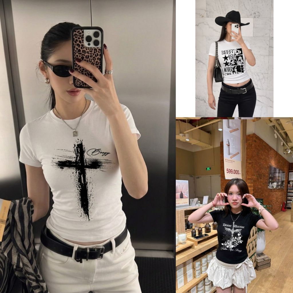 COD Áo Baby Tee Họa tiết In họa tiết cổ điển Y2K mùa hè áo thun ôm sát gợi cảm Local Brand Chính Hãng - BOOM