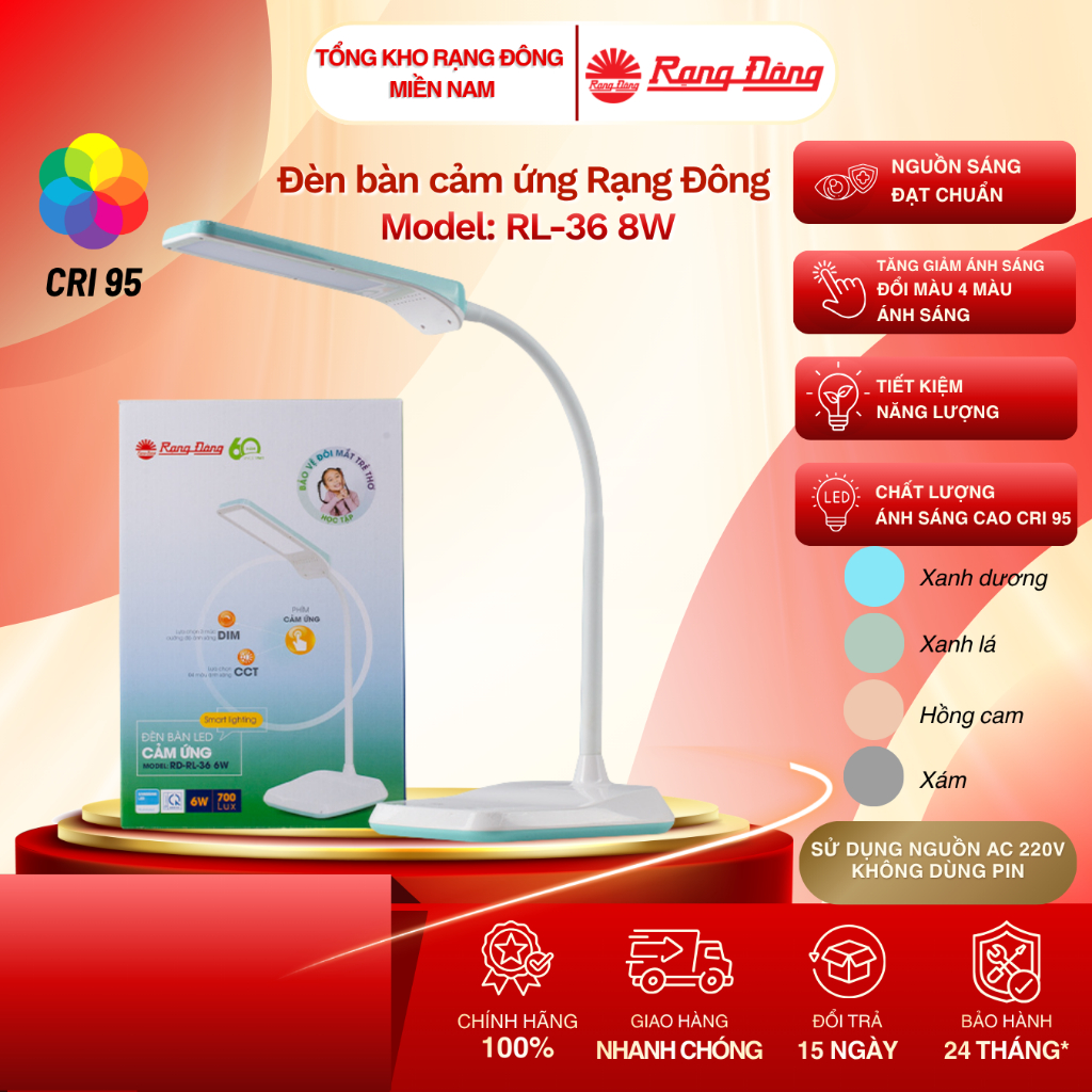 [NEW] Đèn bàn LED cảm ứng Rạng Đông - Model: RD-RL-36 8W (CRI 95)