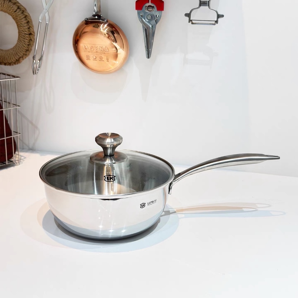 Nồi Sâu Lòng Inox Cao Cấp Dùng Được Bếp Từ Có Nắp Kính,Quánh Chảo Lunkai Kèm Nắp LK04 LK05 LK06 Lk56