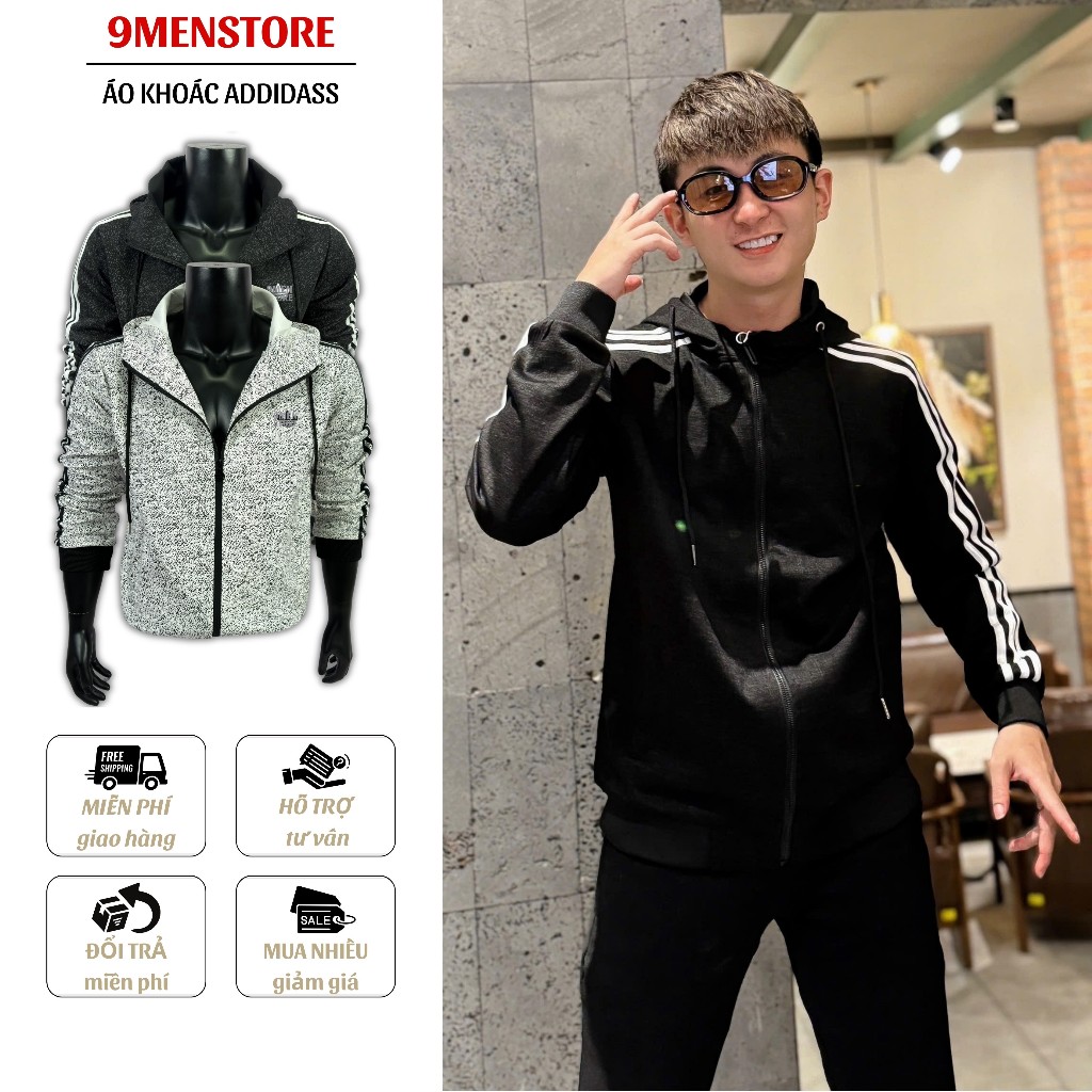 Áo Khoác Nam Addidass Thiết Kế 3 Sọc Thể Thao Boy Phố Form Unisex Vải UMI Cao Cấp 003