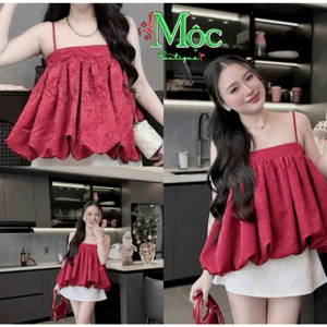 QC_Set váy ngắn, set áo Gấm babydoll phối chân váy Kaki đi chơi Tết kèm váy có lót trong sang chảnh