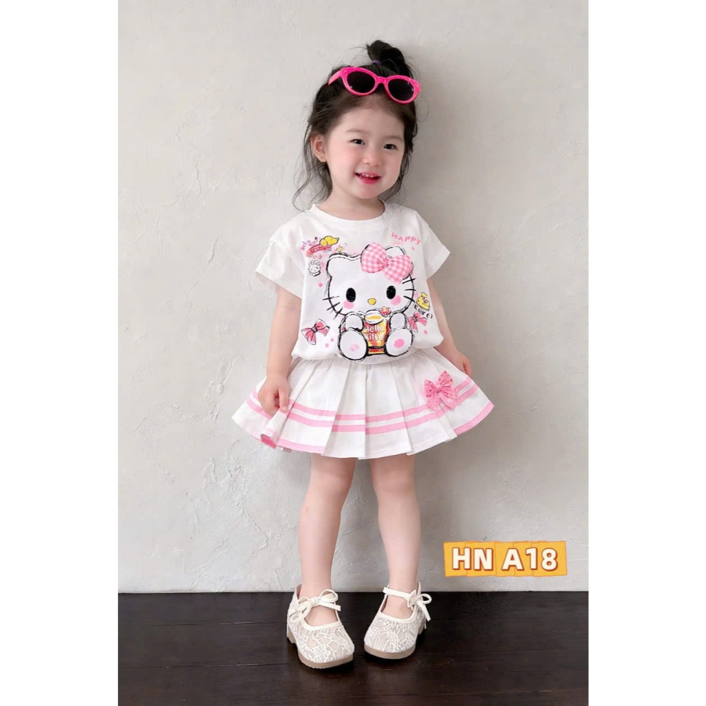 BỘ MÈO HEELO KITY VÀ CHÂN VÁY CHO BÉ GÁI