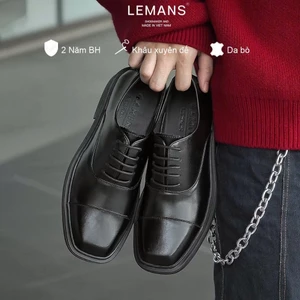 Giày tây Mũi Vuông The Square Toe Oxford LEMANS Black VO01.1 - Da Bò, Đế cao su 4cm, BH 24T