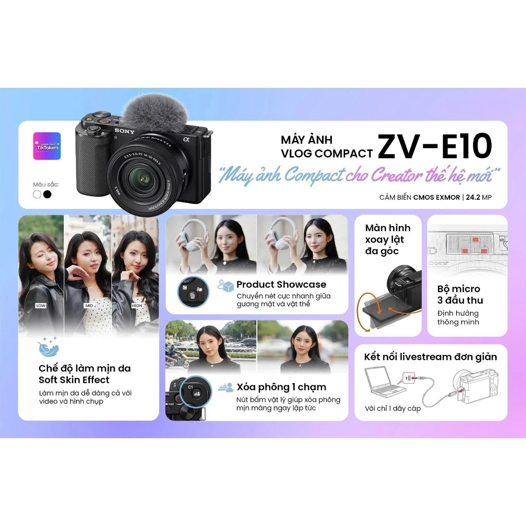 Máy ảnh kỹ thuật số ống kính rời ZV-E10 (đăng ký My Sony để được tặng thẻ nhớ)