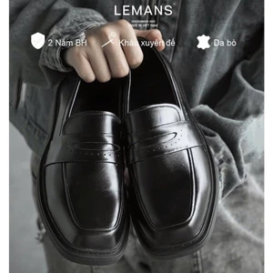 Giày Loafer Mũi Vuông nam LEMANS màu đen PV01.1 - Da Bò, Đế cao su 4cm, bảo hành 24 tháng