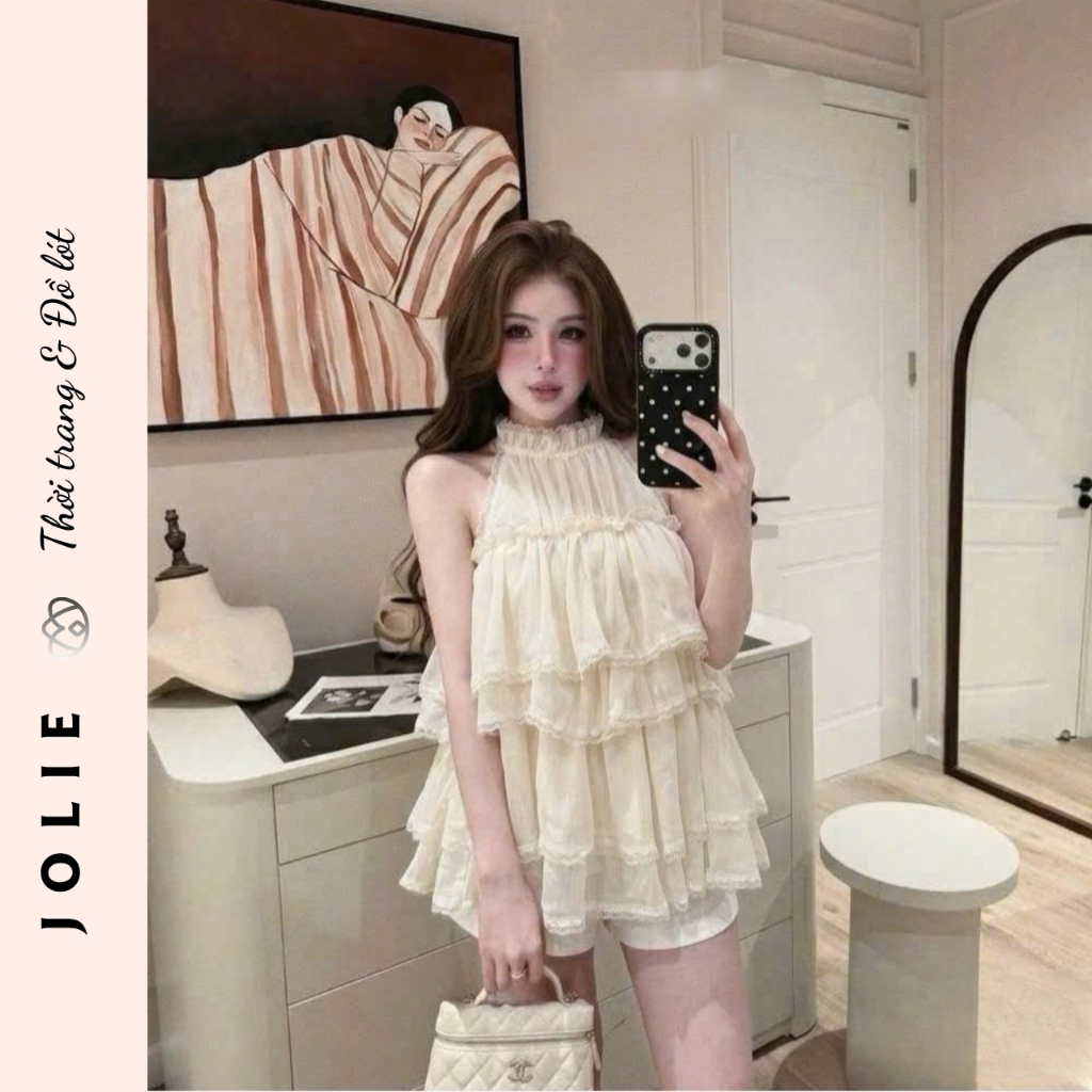 Áo yếm tầng phối ren dáng xòe tiểu thư - Jolie