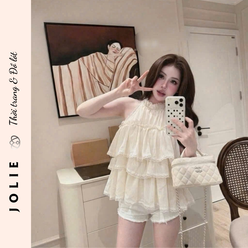 Áo yếm tầng phối ren dáng xòe tiểu thư - Jolie