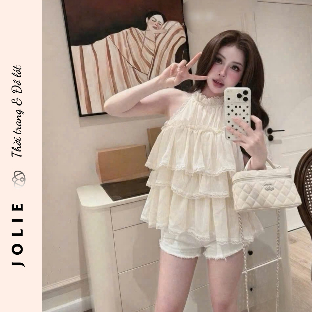 Áo yếm tầng phối ren dáng xòe tiểu thư - Jolie