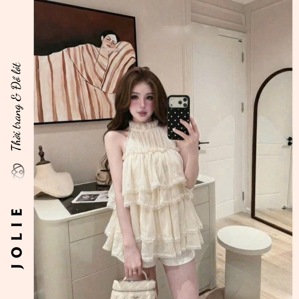 Áo yếm tầng phối ren dáng xòe tiểu thư - Jolie