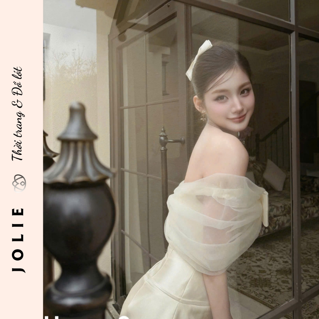 Váy Trễ Vai Phối Nơ Ngực Thiết Kế Dáng Xòe Tiểu Thư - JOLIE