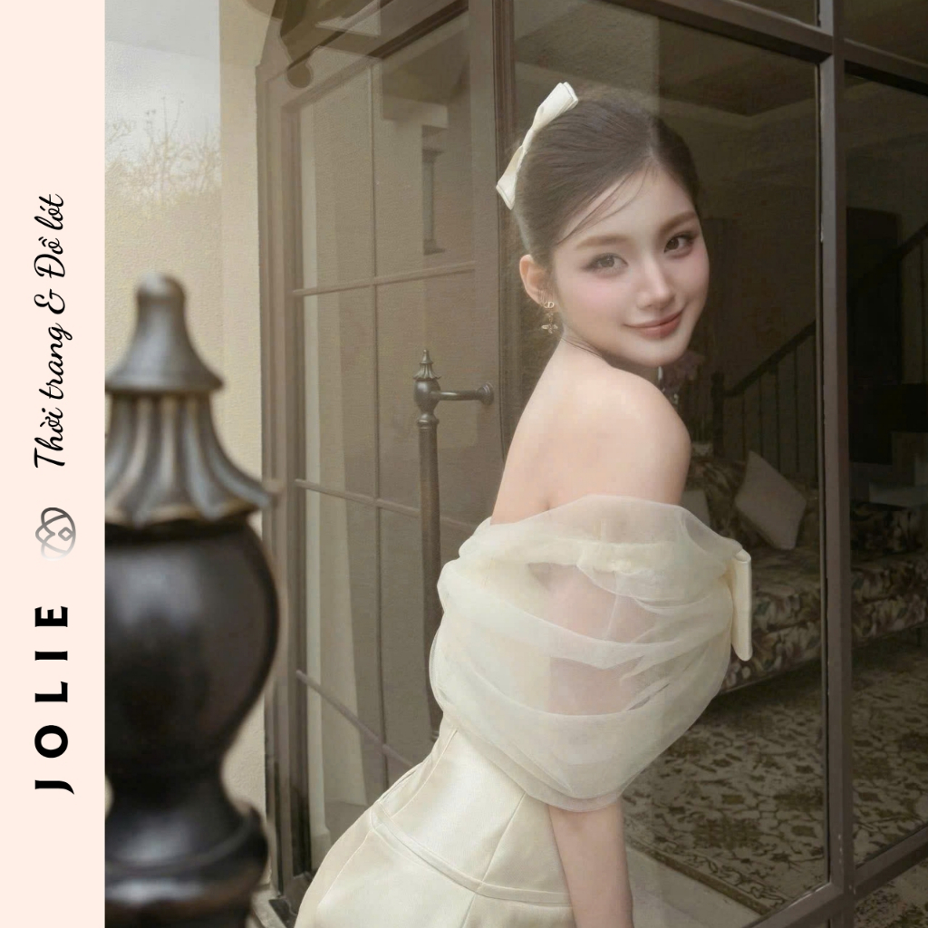 Váy Trễ Vai Phối Nơ Ngực Thiết Kế Dáng Xòe Tiểu Thư - JOLIE