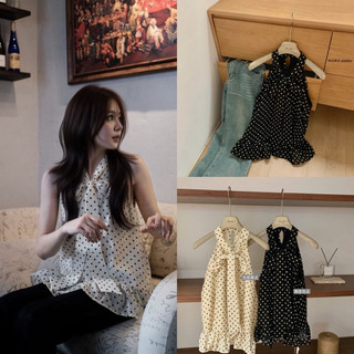 𝐏𝐡𝐢𝐞𝐧 𝐖𝐆𝐖𝐄 | (Sẵn) w9016 Áo Yếm Chấm Bi Cổ Buộc Nơ Form Bí